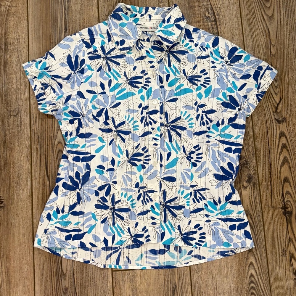 Carroll Reed Vintage Blue Floral Button-Up Shirt – Women’s Size 8 – 100% Cotton - Picture 3 of 10